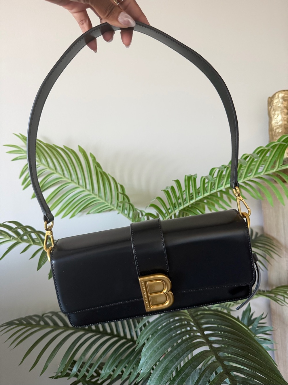 Brandon Blackwood Black Leather Satchel with Gold 'B' Hardware
